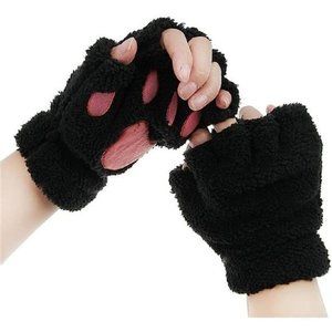 Cat Claw Bear Paw Fingerless Winter Plush Gloves 1*Pair